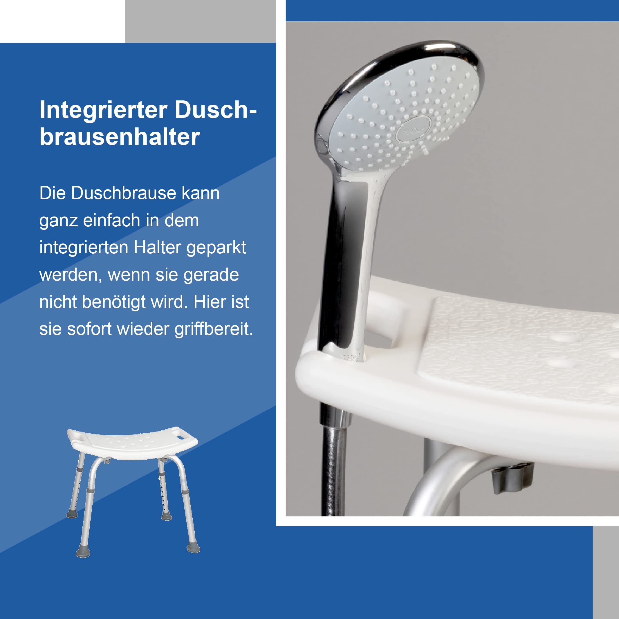 Akriva höhenverstellbarer Duschhocker - rutschfest, stabil und komfortabel - Leichter Badhocker - Duschsitz für Dusche (Universal Duschhocker)