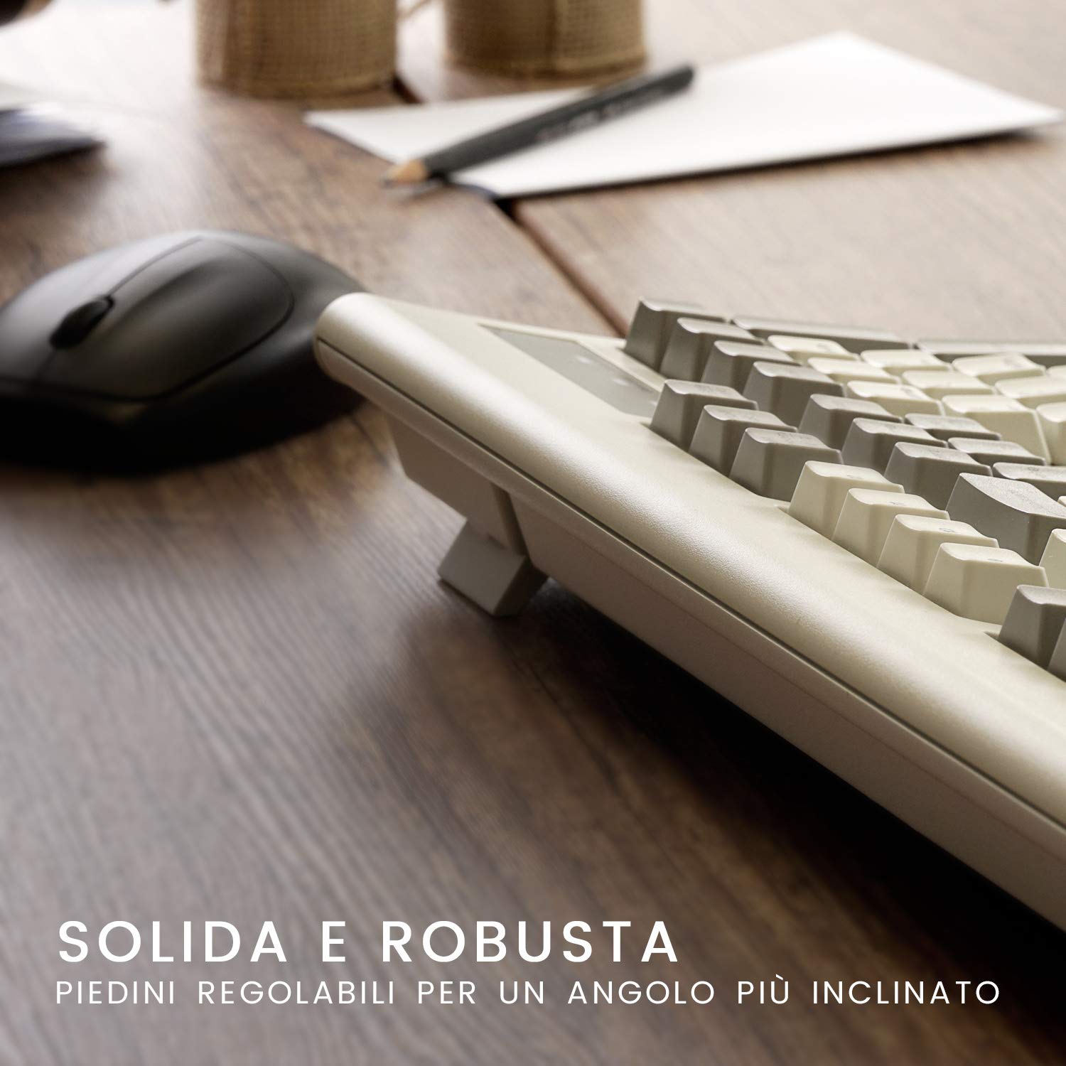 Perixx PERIBOARD-106M, Tastiera USB cablata grandezza standard, tasti ergonomici curvi, Classic Retro, Layout Italiano