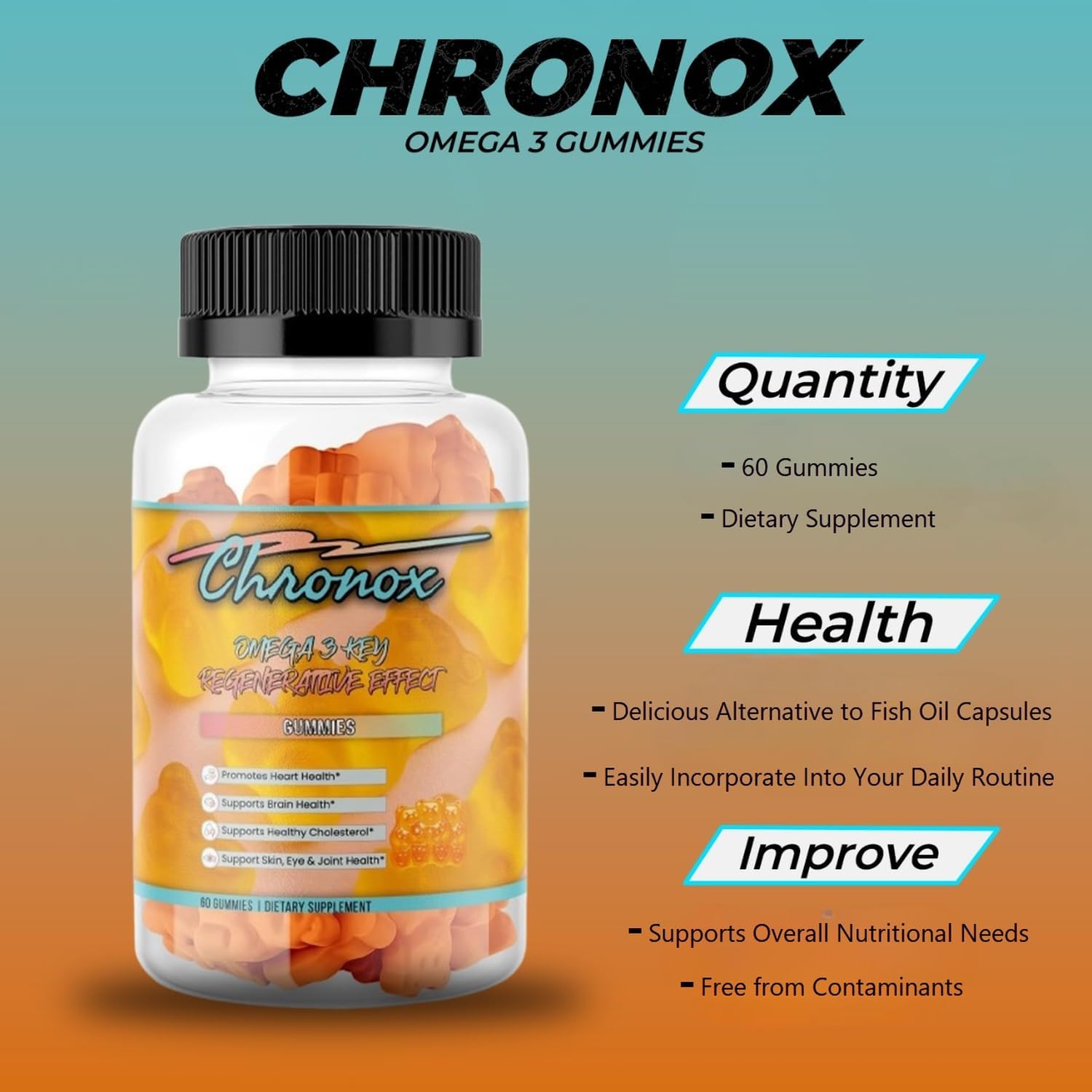 Omega 3 Fish Oil Supplement - Orange Flavor Chewable Fish Oil Gummies with a Soft Texture - Non-GMO Omega 3 Supplement Gummies Make Wellness Simple- Easy-To-Take Fish Oil Gummy You Can Enjoy Every Day