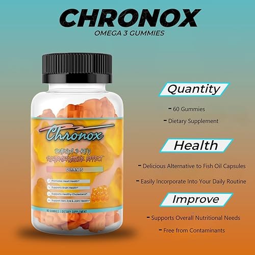 Miniatura 3 de Chronox Gomitas de aceite de pescado Omega 3 con sabor a naranja para adultos, delicioso suplemento de Omega 3 masticable con aceite de pescado,