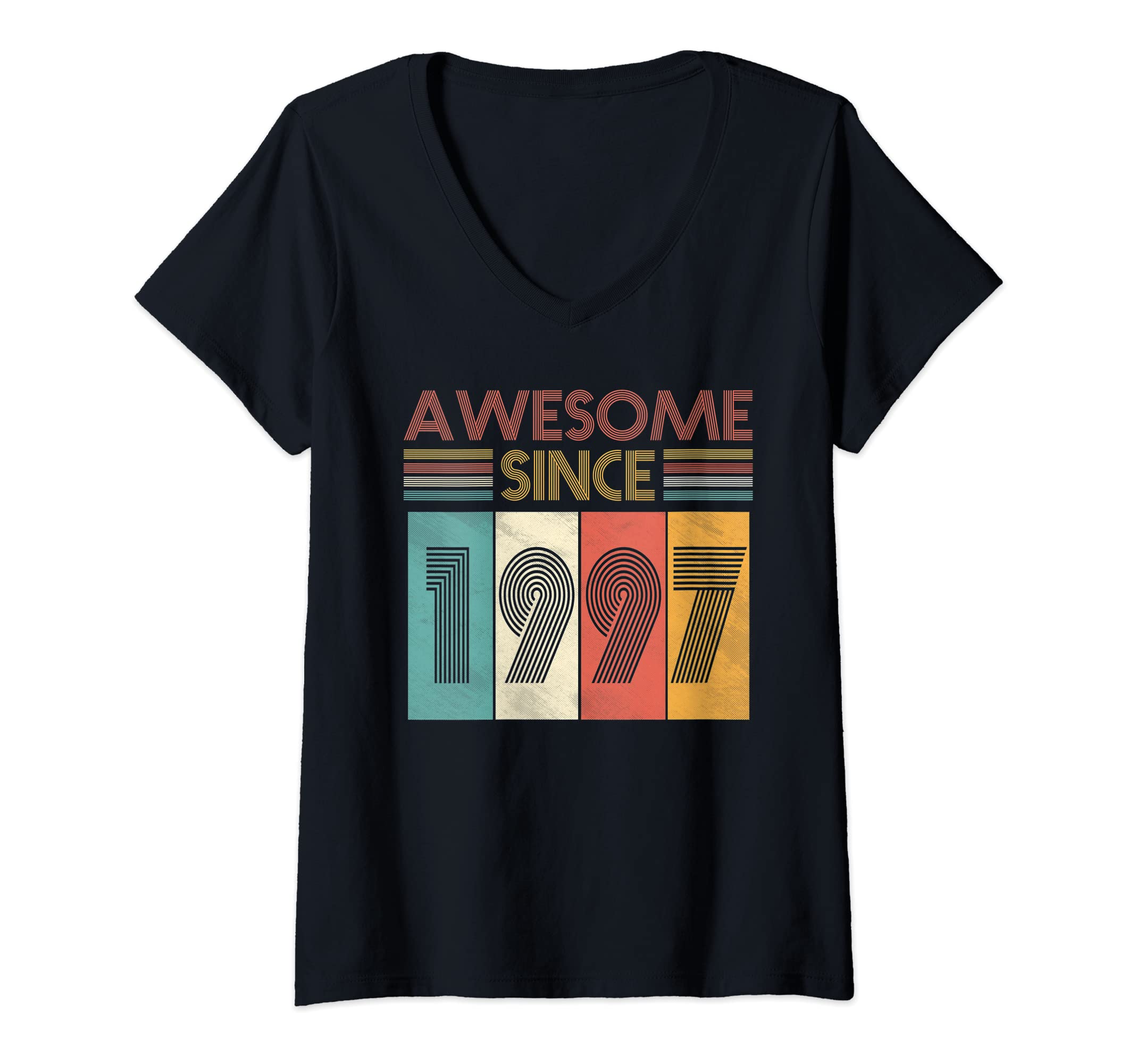 Womens Awesome Since 1997 Shirt for Boys Girls 26th Birthday Retro V-Neck T-Shirt