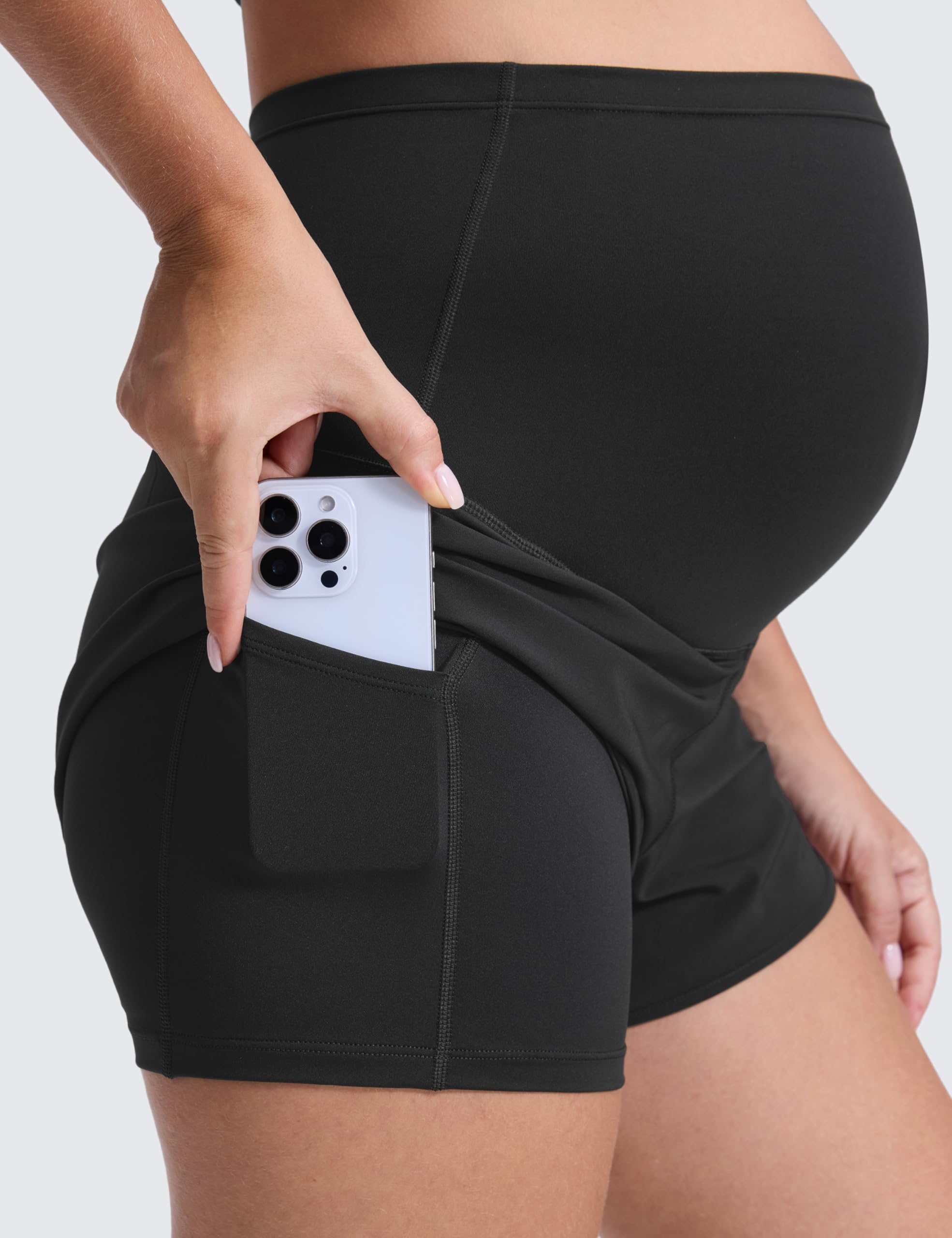 CRZ YOGA Damen 2 in 1 Mutterschaft Workout Shorts mit Tasche über Bauch Geteilter Schlitz Athletic Running Lässig - 8 cm