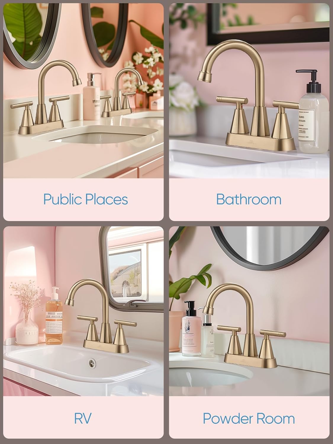 Cobbe Brushed Gold Bathroom Faucets, 4-Inch Bathroom Sink Faucet, 2 Handle Sink Faucet with Pop Up Drain and Water Supply Lines, Gold