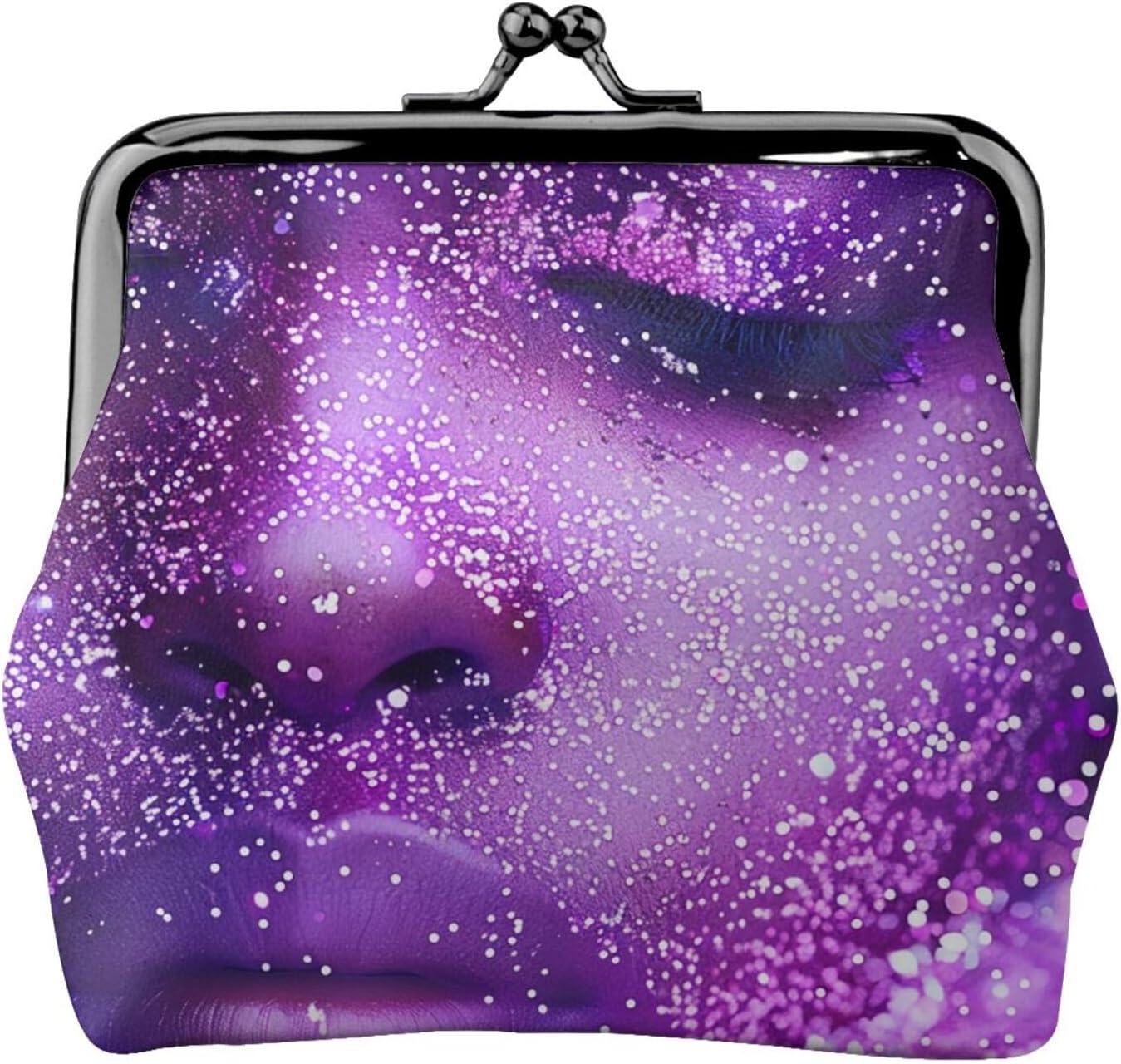 Woman face with Glitter Printed Coin Purse for Women Cute PU Leather Coin Wallet Mini Coin Purse Pouch with Kiss-Lock