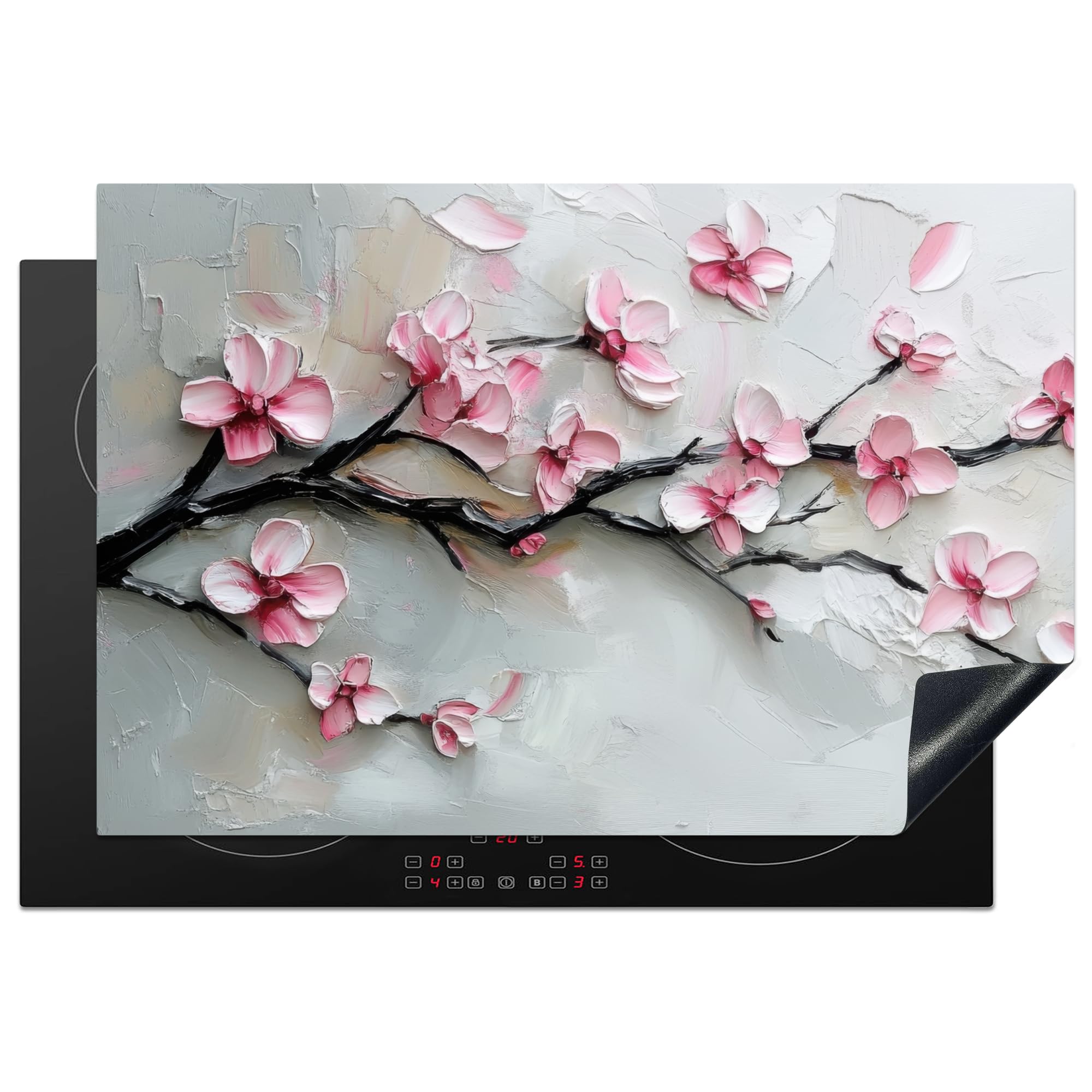 KitchenYeah© Induction Hob Protector Mat 20.3"x29.9" / 76x51.5 cm Stove Cap Top Cover Kitchen Cooker Covers for Electric Hobs Vinyl Blossoms - Artistic - Pink