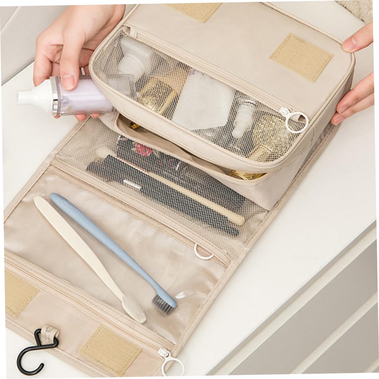 DOITOOL 3piezas Neceser De Colgante Multifuncional para Cosméticos Bolsa De Maquillaje Beige