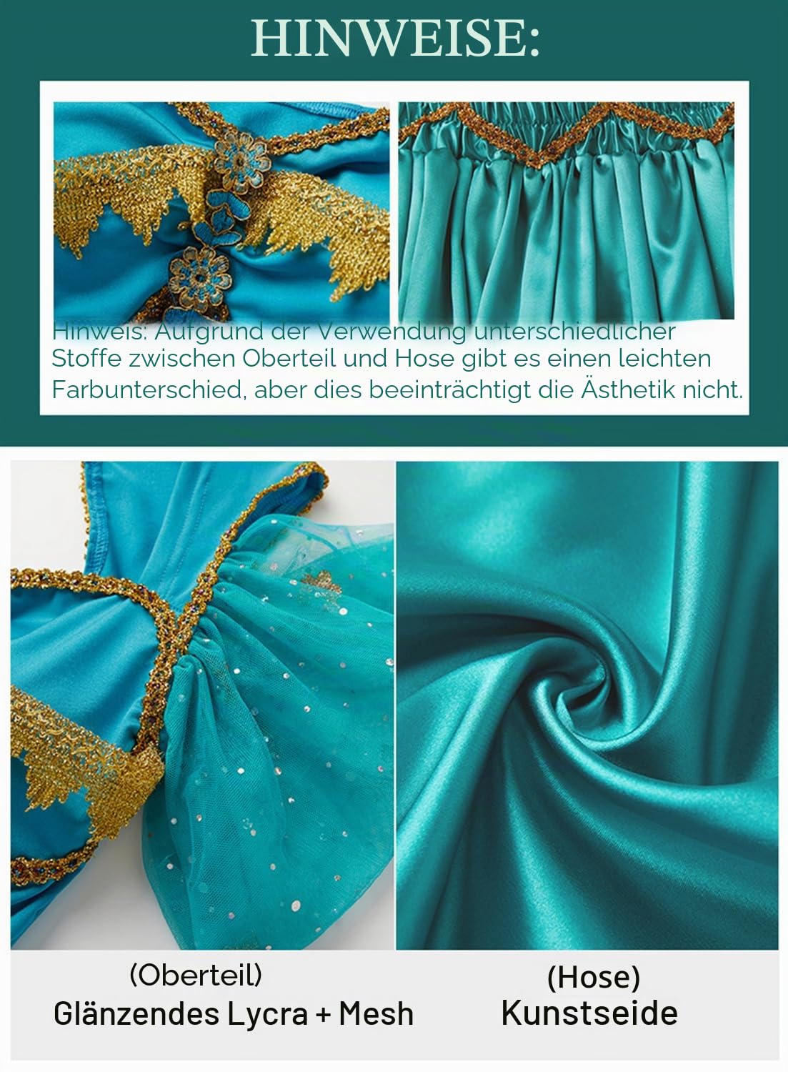 Arabisches Jasmin-Kostüm für Damen, Prinzessinnen-Kostüm, Halloween, Bauchtanz-Top, Hose, 4-teiliges Outfit