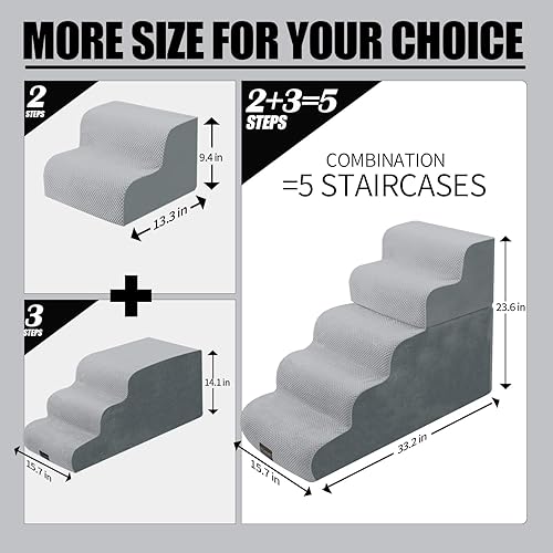 Miniatura 2 de Rest-Eazzzy Escaleras para perros de 5 escalones para sofá alto, peldaños de espuma suave para perros grandes y perros pequeños, rampa de espuma de