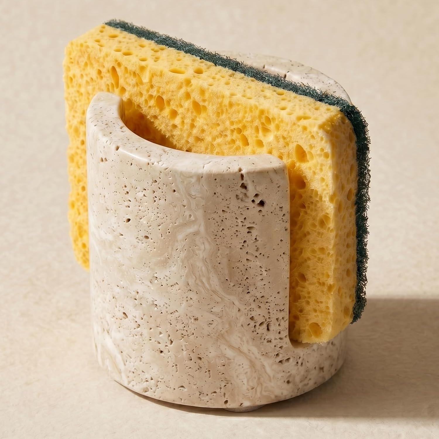 Natural Travertine Sponge Holder - Wabi-Sabi Stone Drying Rack for Kitchen Sink & Bathroom, Decorative Candle Tray, Flowers Organizer & Toothbrush Holder - Housewarming Gift, Home Decor