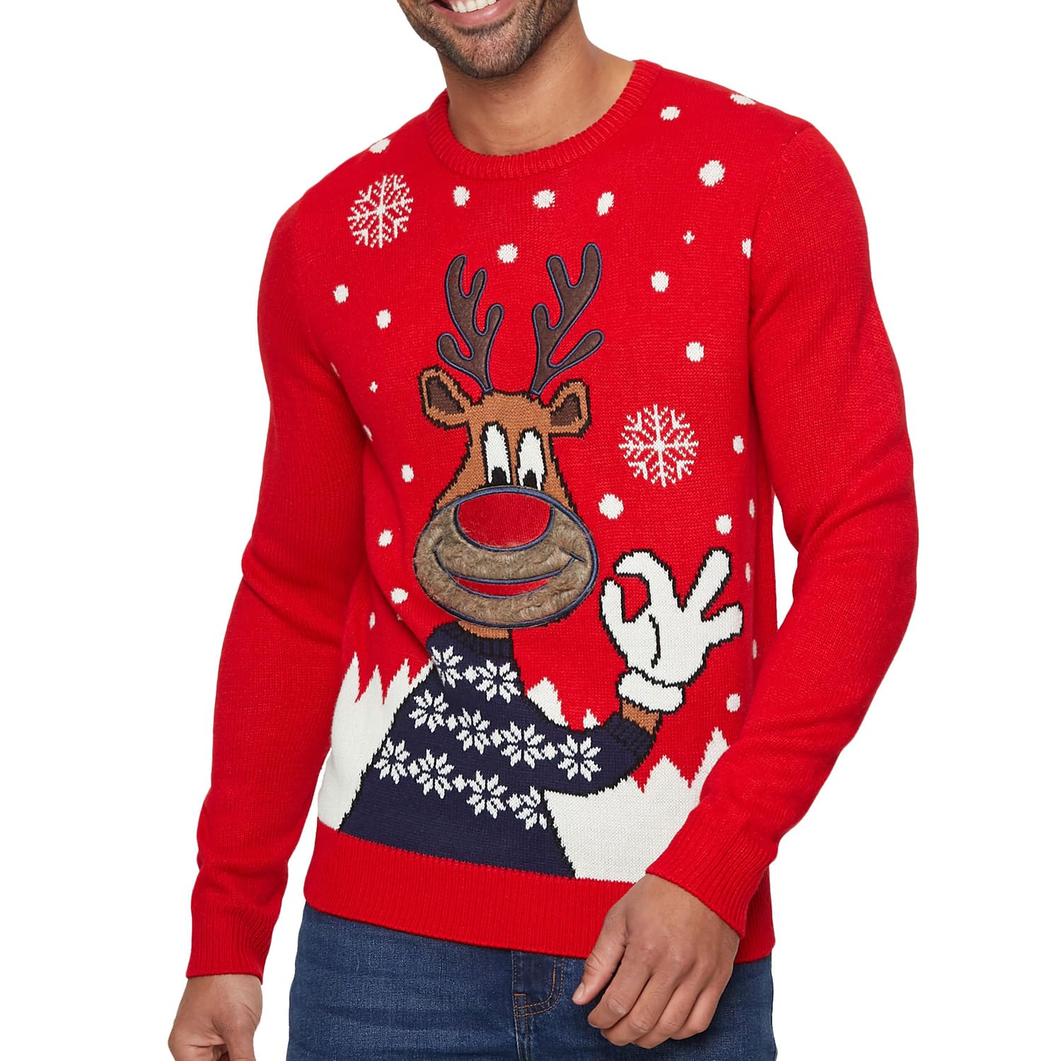 Noroze Men's Ok Moose Red Moose Merry Christmas Jumper Xmas Reindeer Elf Football Fc Novelty Pullover (L, )