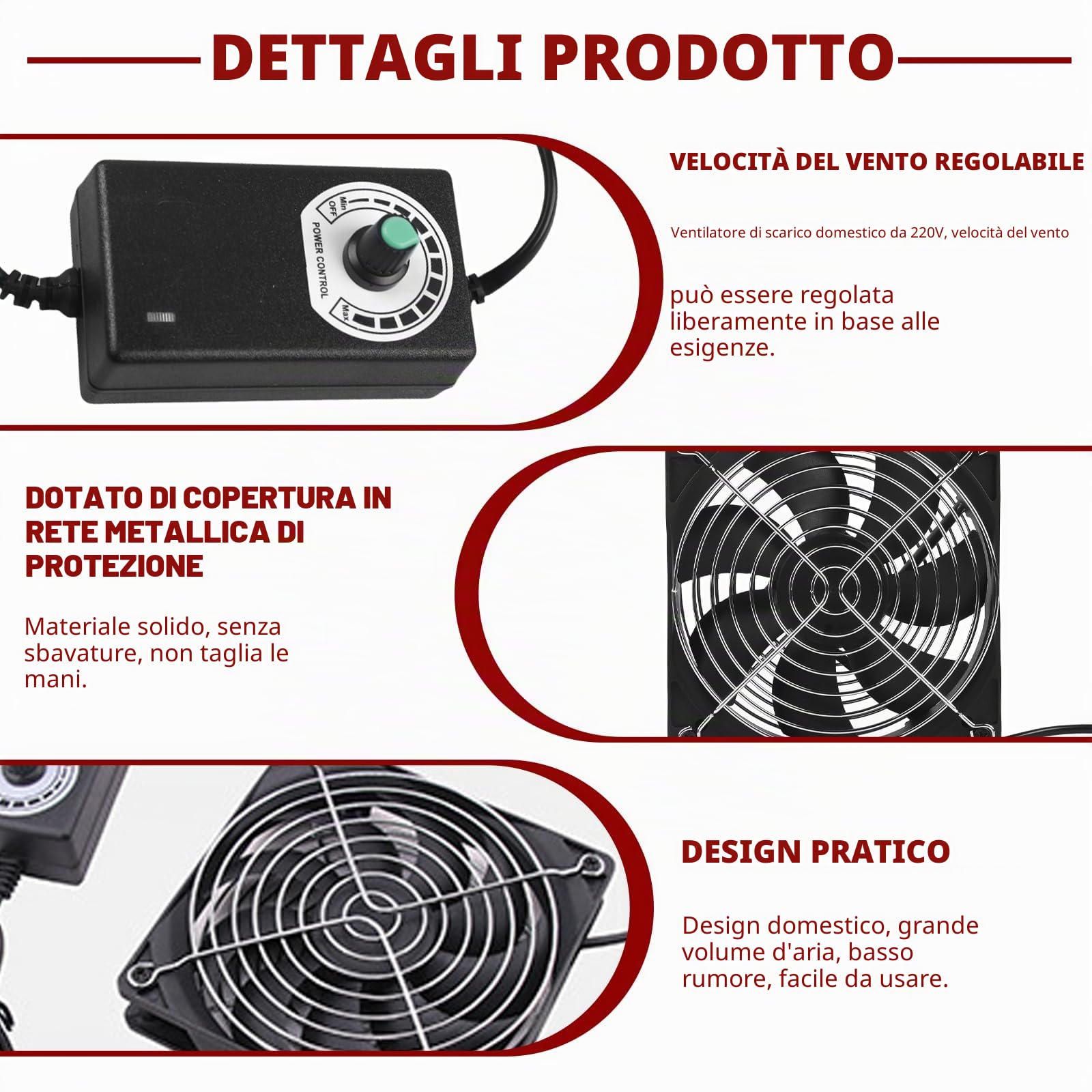 Ventola per Alloggiamento PC da 120 mm con Controllo della Velocità - Doppio Cuscinetto a Sfera, Silenziosa 220V per Laptop, TV, Radio, Router