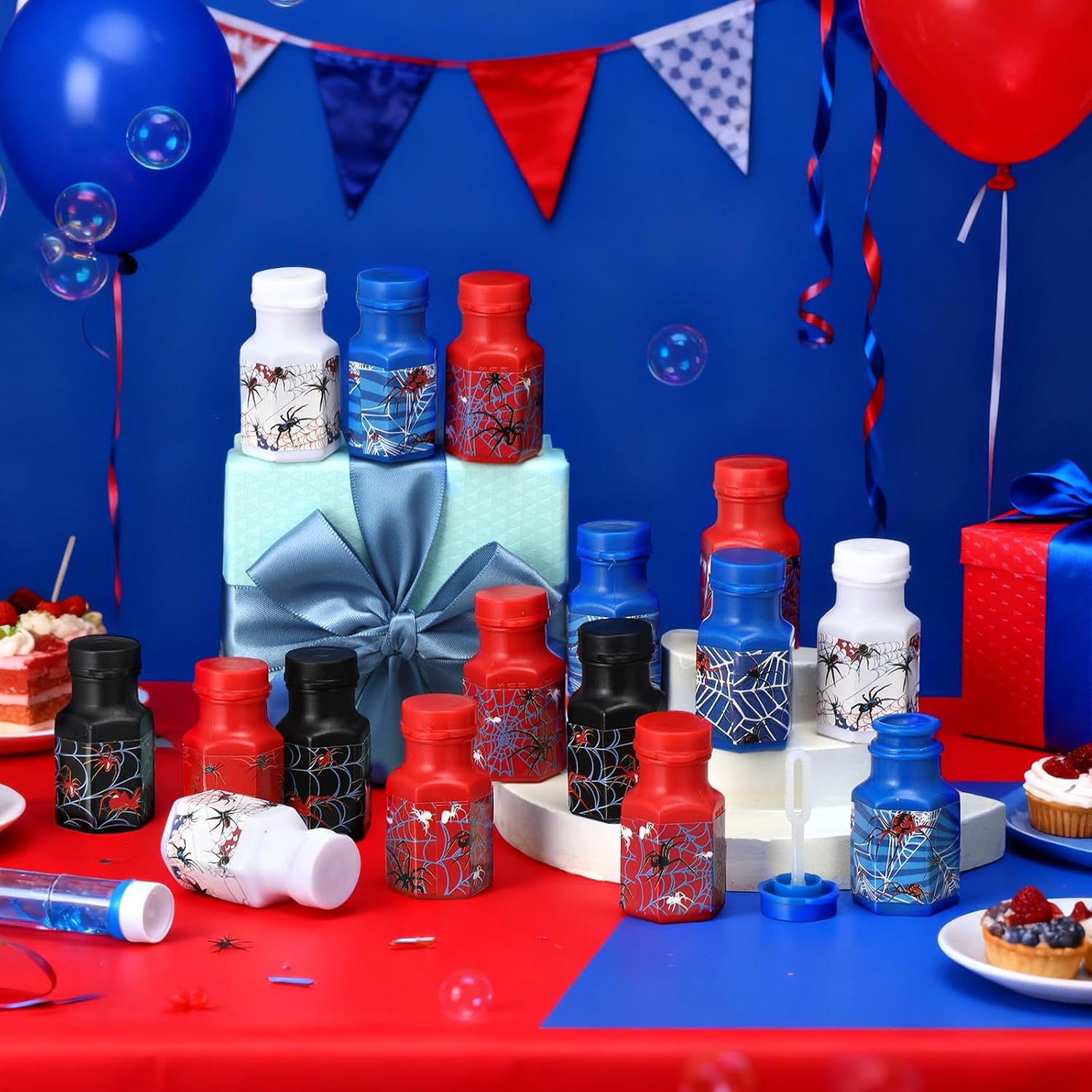 48 Pcs Spider Party Favors Spider Bubble Bottles Wands Mini Spiderweb Bubble Bottles Bulk Birthday Party Supplies for Outdoor Activity Birthday Supplies Carnival Gifts Goodie Bag Fillers