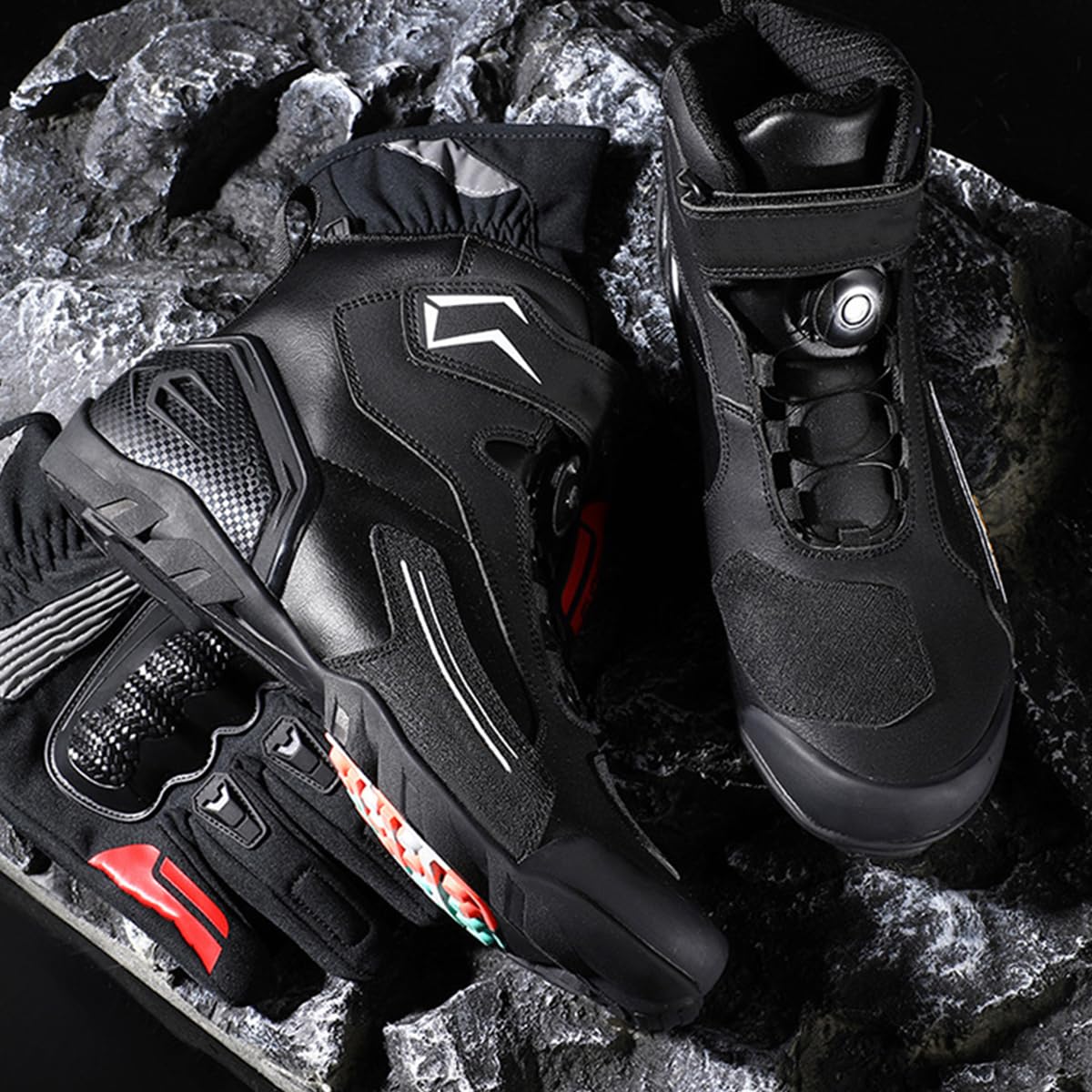 Scarpe Moto Uomo Stivali Moto in Pelle Rinforzate | Supporto alla Caviglia, Suola Antiscivolo, Impugnatura del Cambio, impermeabile, Enduro Adventure, Adulto