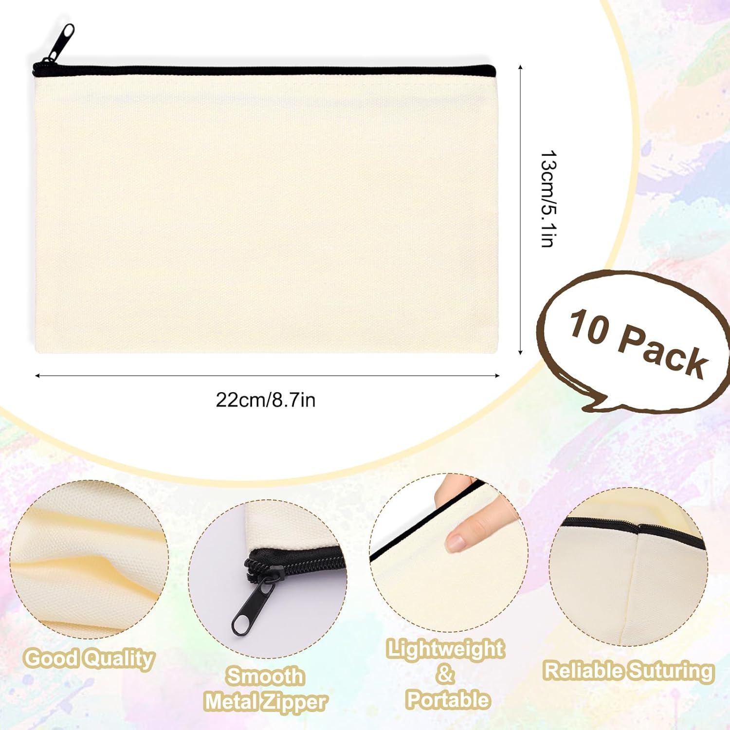 Blank Canvas Bag Zipper Pouch Makeup Bags Bulk Multi-Purpose Canvas Pencil Pouch Cosmetic Bag with Zipper Blank Travel Toiletry Bag for DIY Craft Storage(8.3 x 5 inches) - Image 2