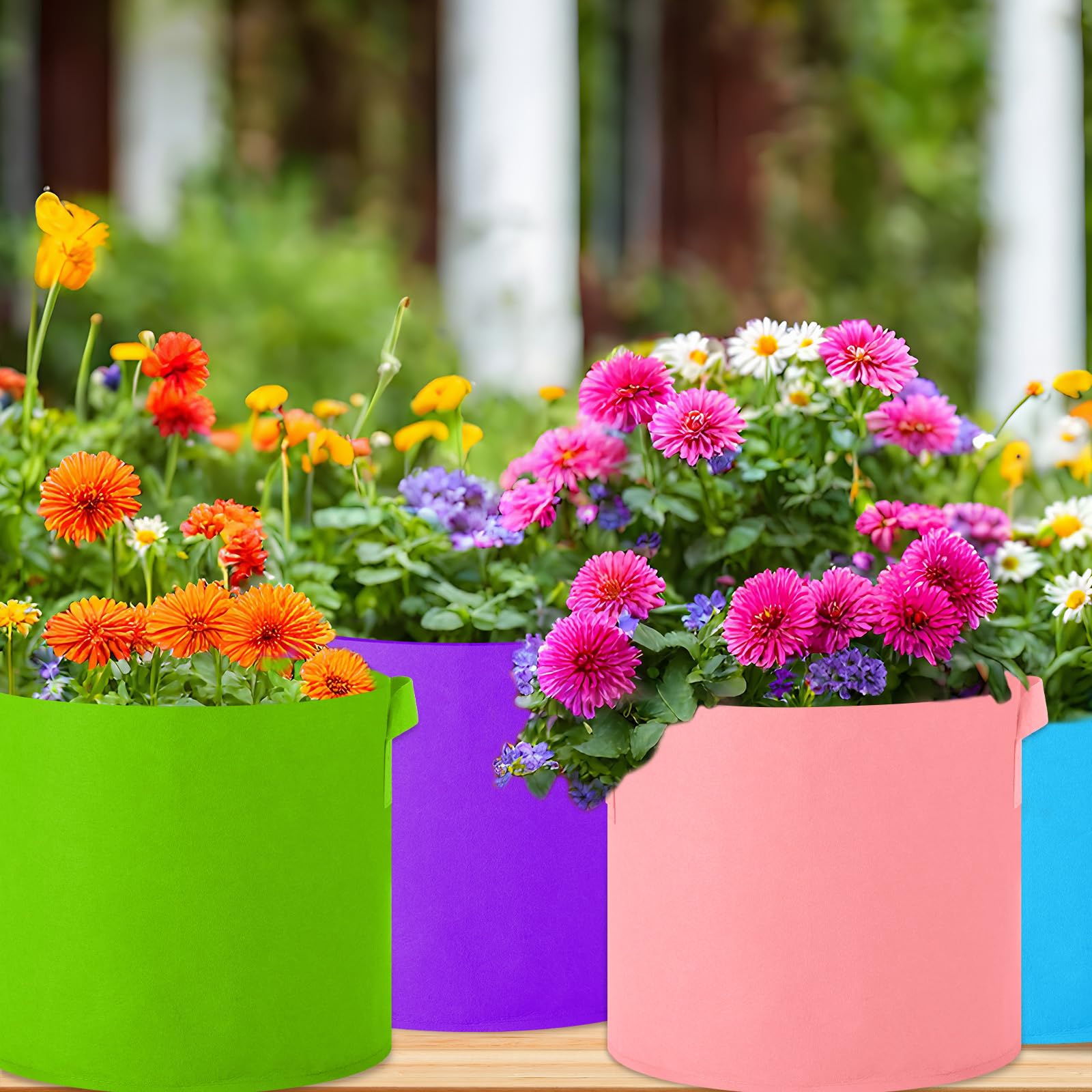 Ziliny Paquete de 20 bolsas de cultivo multicolor para plantas, macetas de tela no tejida con asas, semillas de plantas de jardín, tomate, verduras, flores, bolsas de plantación para jardinería