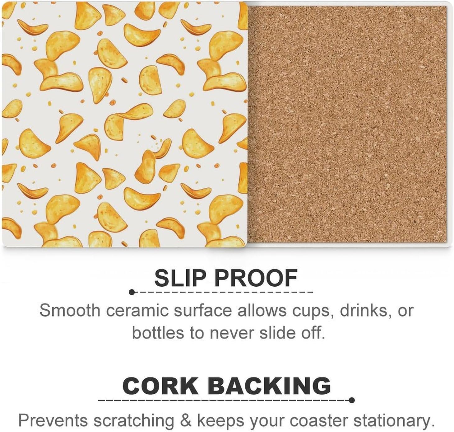 Potato Chips Ceramic Coasters Square Drinks Coaster Coffee Table Decor Table Coaster for Home Bar