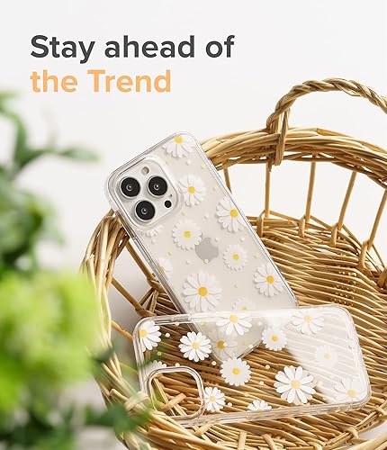Miniatura 7 de Ringke Fusion Design - Funda compatible con iPhone 13 Pro, parte trasera dura transparente con panel de diseño floral para niñas y mujeres, a prueba