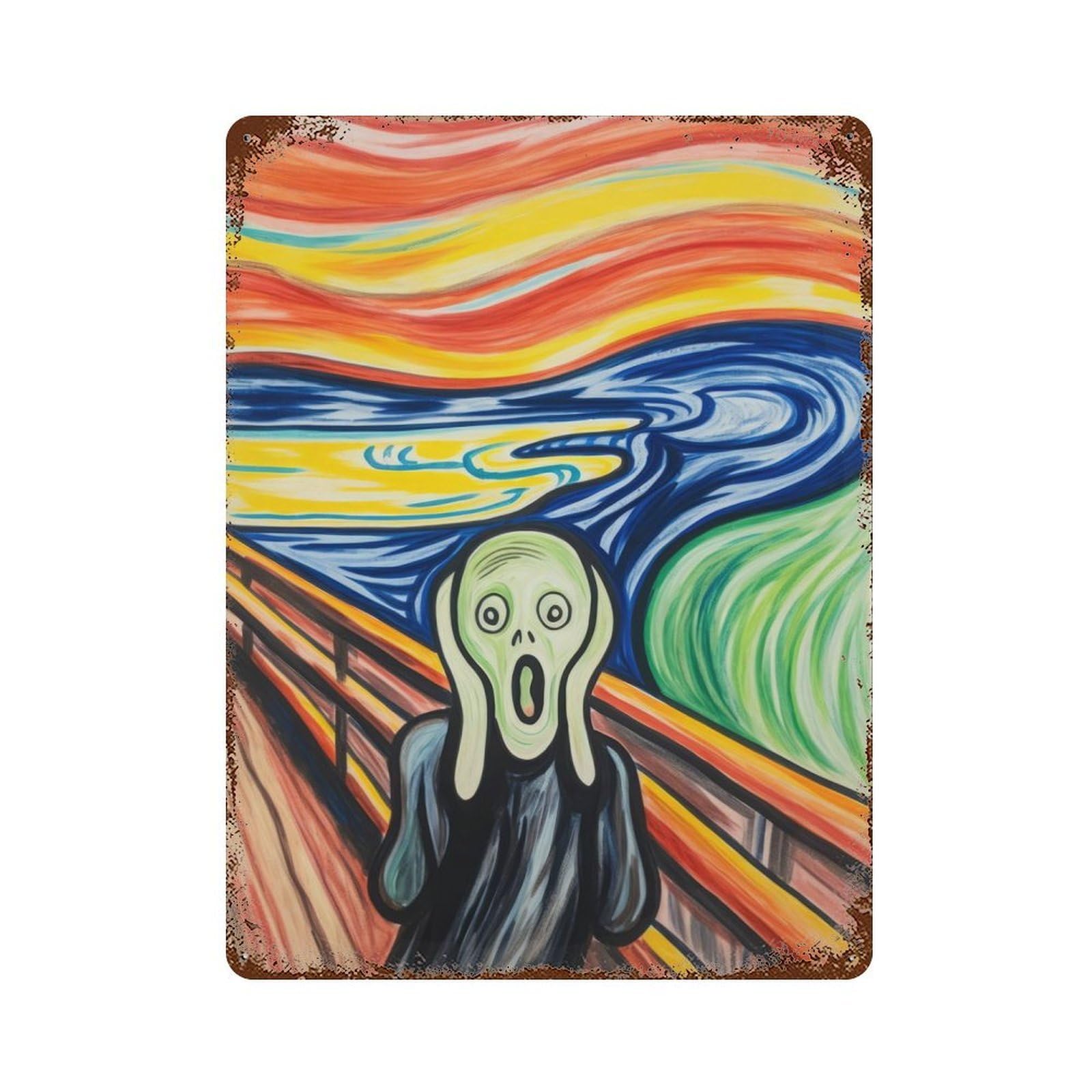 Scream Painting Rust Effect Tin Sign 15.7"x11.8", Industrial Home Decor for Garage, Bar And Workshop Decor