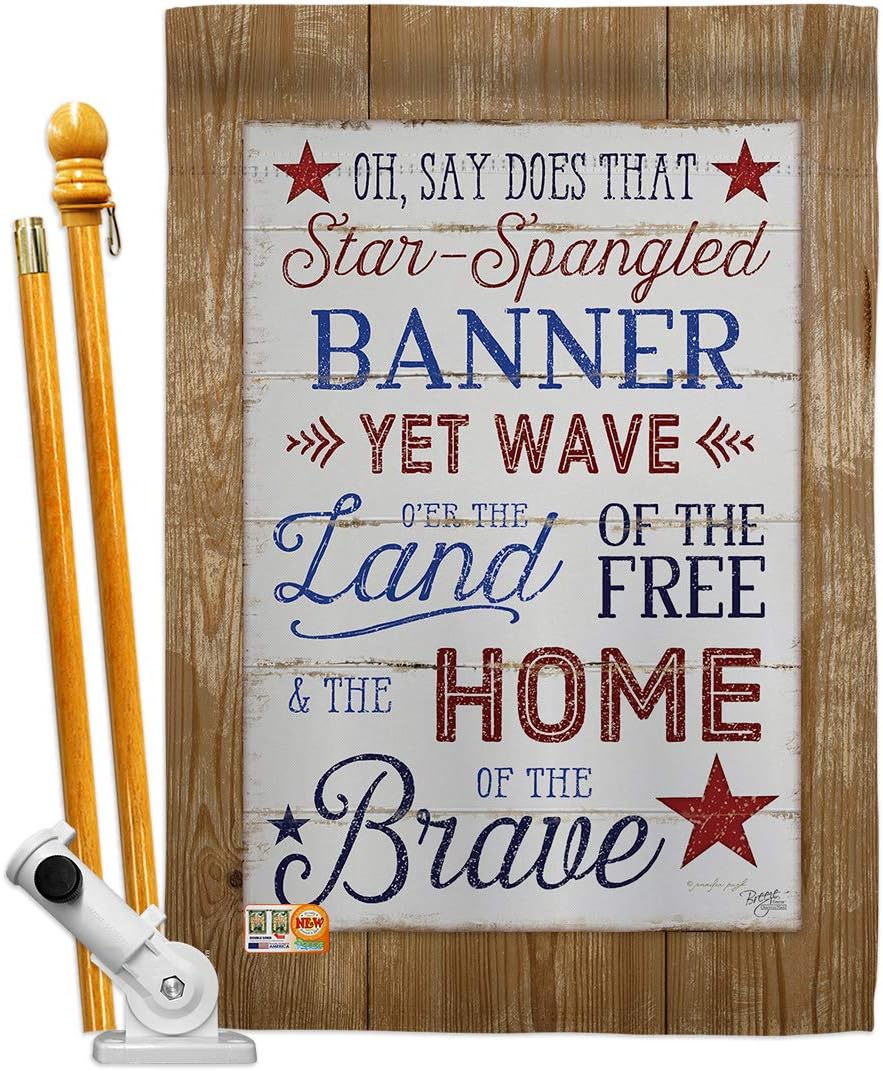 Breeze Decor HS111086-BO Star Spangled Pride Americana Patriotic Impressions Decorative Vertical 28" x 40" Double Sided House Flag Set Pole Bracket Hardware
