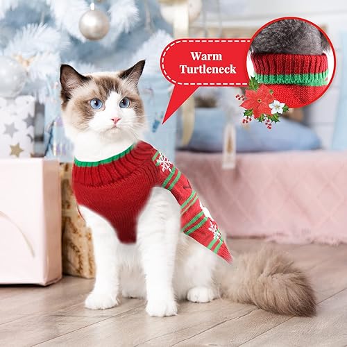 Miniatura 7 de Suéter de Navidad para perro, lindo suéter de punto a rayas, muñeco de nieve, cuello alto, gato, disfraz de Navidad feo, disfraz de cachorro, otoño