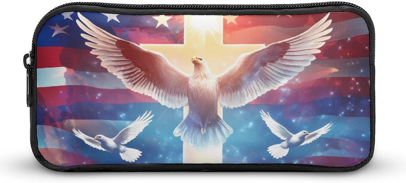 Doves U.S.A. Flag Funny Pen Case Pencil Large Pouch Stationery Bag Makeup Cosmetic Organizer for Men Women