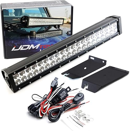 iJDMTOY Kit de barra de luz LED de 20 pulgadas de montaje en capó compatible con Jeep Wrangler JK 2007-17, incluye (1) barra de luz LED de alta