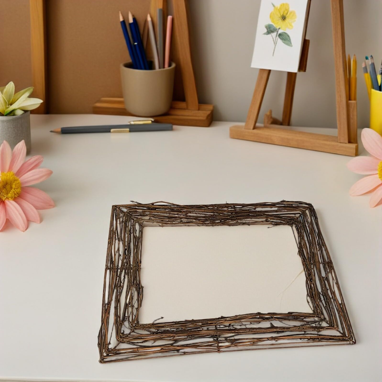 Base Per Ghirlanda Quadrata in Rattan Naturale, Decorativa Per Artigianato Floreale e Decorazioni Per La Casa, Per Ghirlande Fai Da Te in Soggiorno, Ufficio e Eventi Festivi