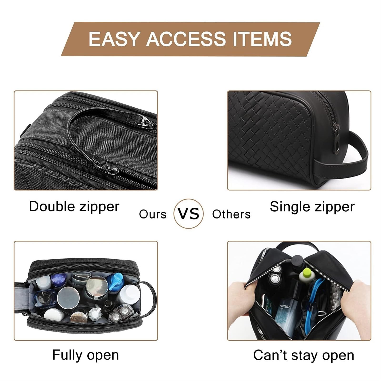 Porta Trucchi Pochette Trucchi Borsa da toilette for donna Borsa da viaggio for cosmetici Borsa da viaggio for articoli da toeletta Trousse Trucchi Donna(Black)