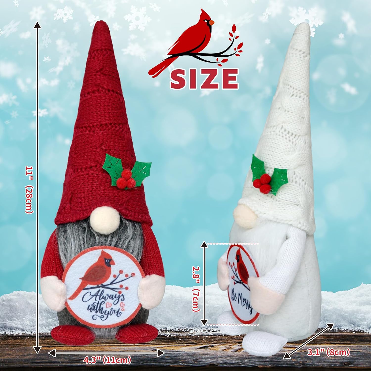 Christmas Cardinal Gnomes Decorations for Home, Red Cardinals Memorial Gift Tomte Cardinal Gifts for Women Cardinal Christmas Ornaments Tiered Tray Decor Christmas Gnomes Gift image 5