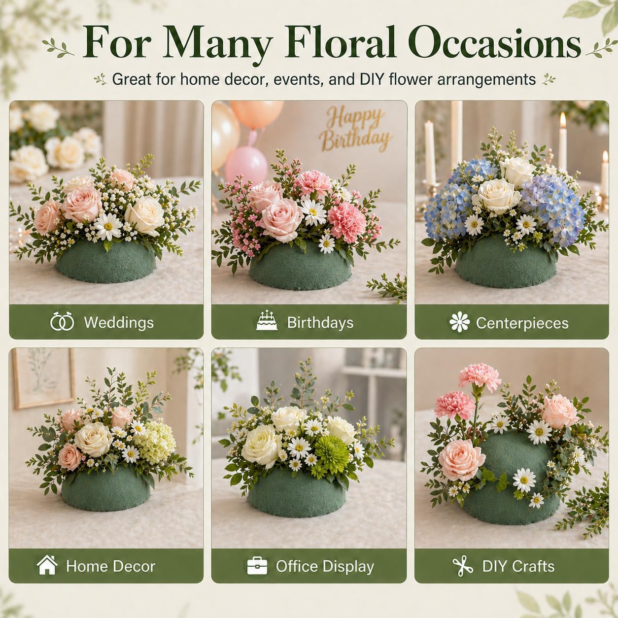 Tunzari 4 Pack Half Ball Floral Foam, 7.5 in Dia x 3.7 in H Green Wet and Dry Florist Foam Blocks for Fresh and Artificial Flower Arrangements (7.5inx3.7in)