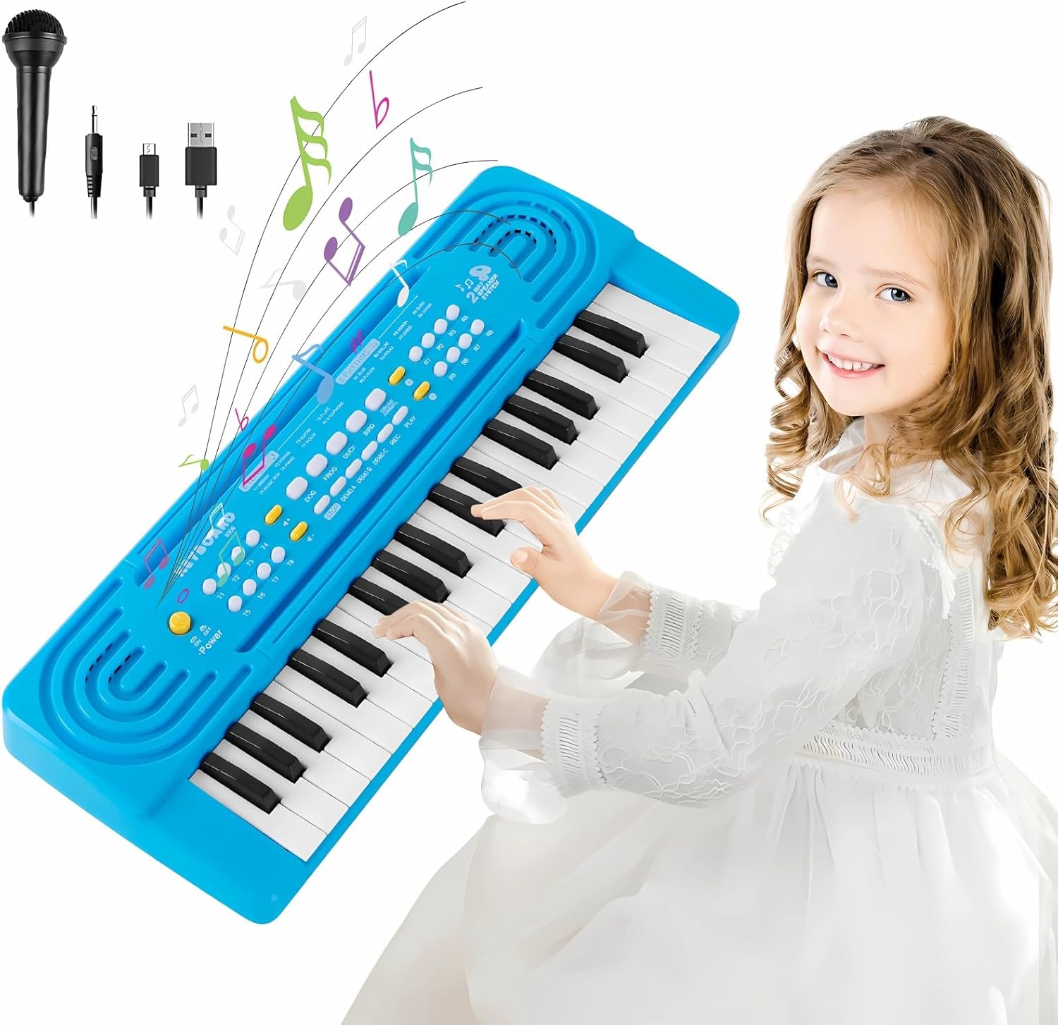 Kids Toddler Toy Piano Keyboard, 37 Key Pianos for Kid Music Toys Instruments with Microphone Dual Speaker Ideal for 3 4 5 6 7 8 Year Old Girl Boy Birthday/Christmas Day Gift (Blue)