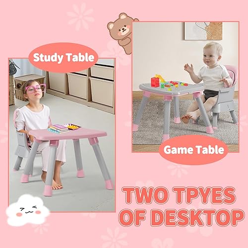 Miniatura 8 de Kinder King Silla alta 8 en 1 para bebé, fundas para asiento elevador de comedor, juego de mesa y silla para niños, mesa de bloques de construcción