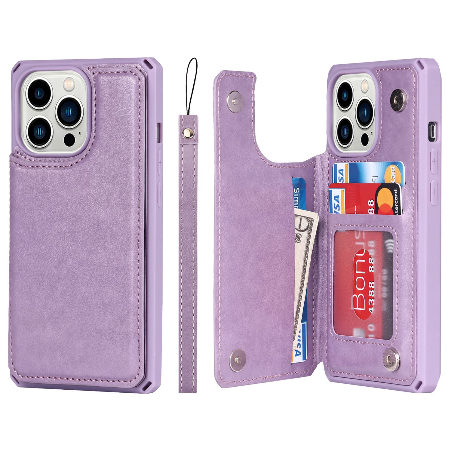 Cavor for iPhone 13 Pro Max Case with Card Holder, Wallet Case for Women Men,for iPhone 13 Pro Max Phone Case with Stand and Strap,Leather Shockproof