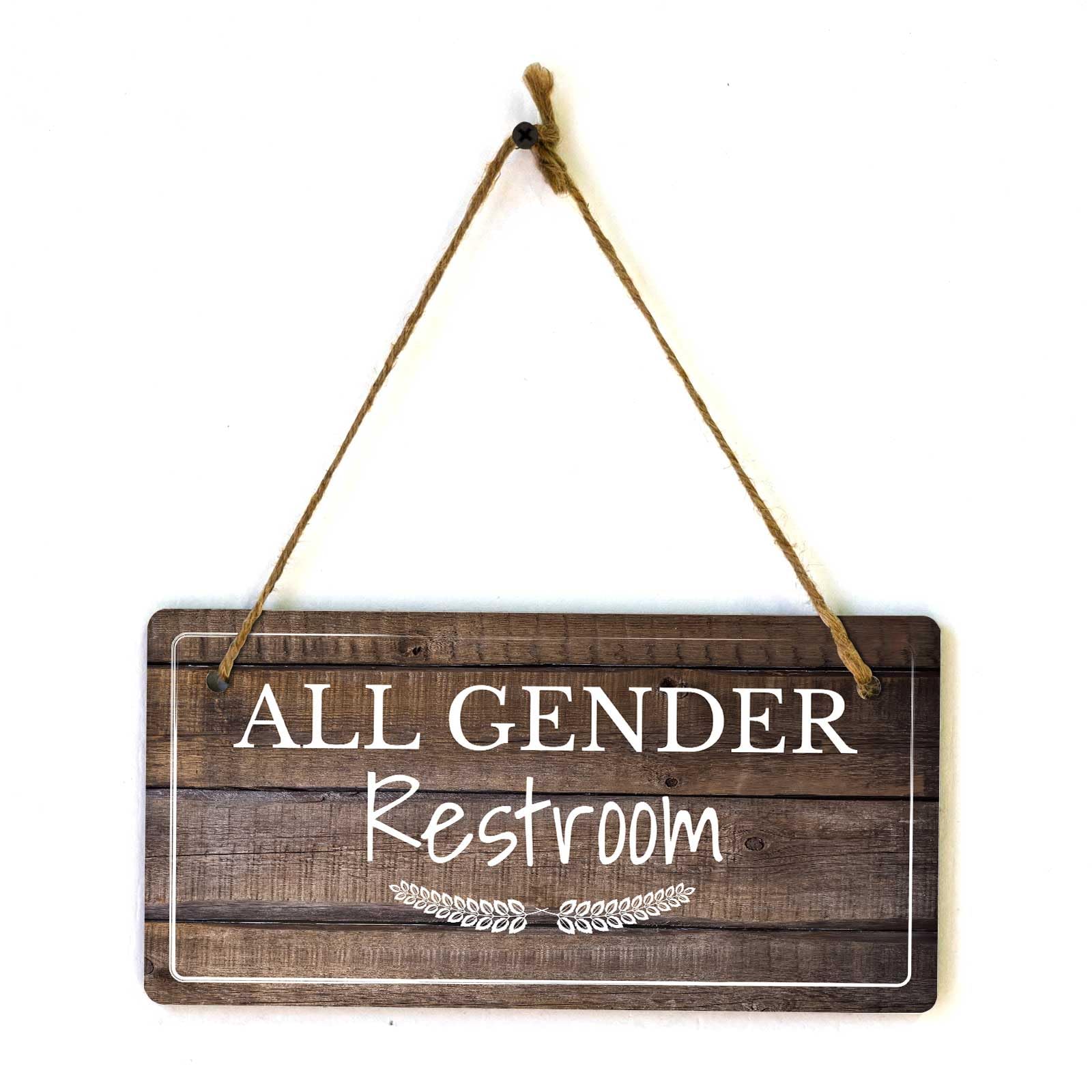 12X6 Inch All Gender Restroom Rustic Dark Wood Sign - Hanging Inclusive Plaque, Restroom Decor for Businesses/Homes, Inclusive Gift for Hosts
