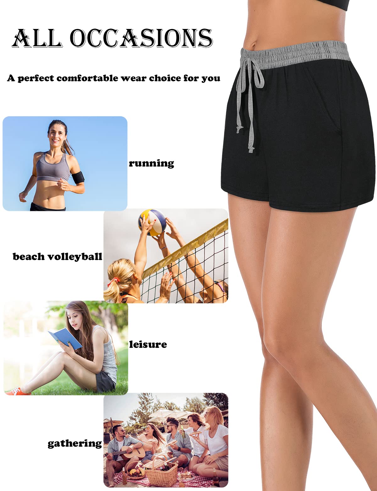 Blevonh Elastic Waist Soft Lounge Shorts Casual Pajama Shorts with Pockets