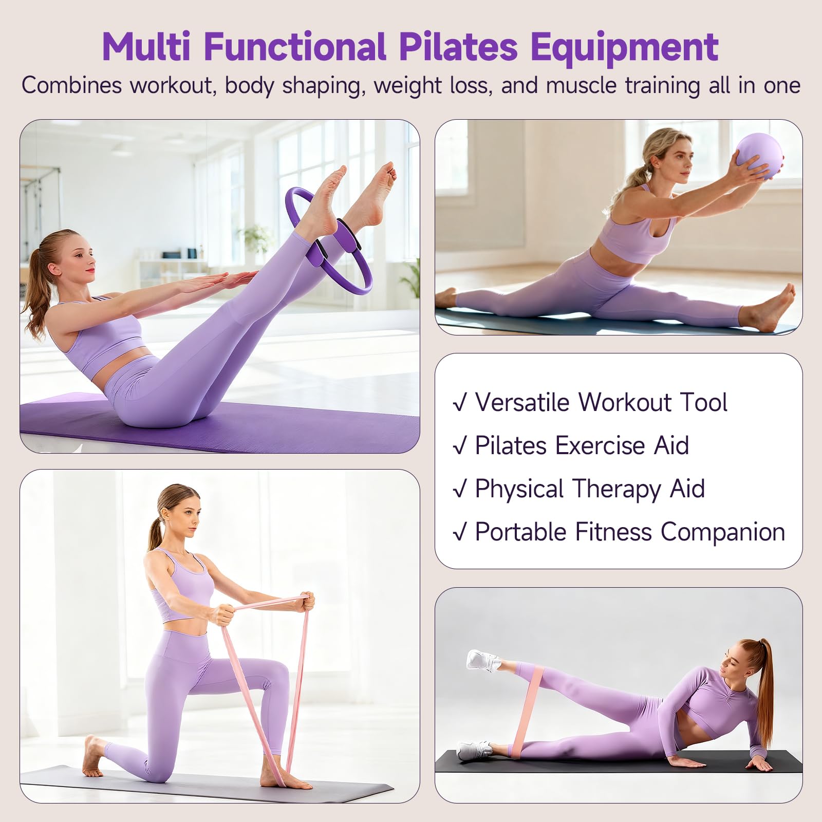 Kit Pilates Maison 13 Pièces - Ballon, Anneau, élastiques, Cercle, Sac De Transport - Pour Renforcement Musculaire, Souplesse, équilibre, Fitness à Domicile