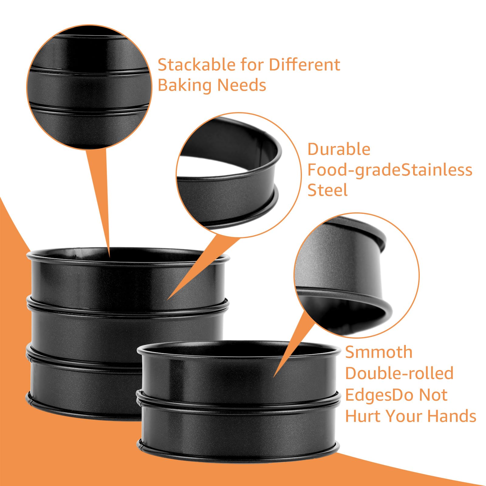 6 Stück Crumpet Ringe Pancake Form Ø10cm, Crumpet-Formen Antihaft, Pancake Form Tarte Ring, Kuchenform Spiegeleierformen Muffinringe für Spiegelei, Pfannkuchen,Crumpets