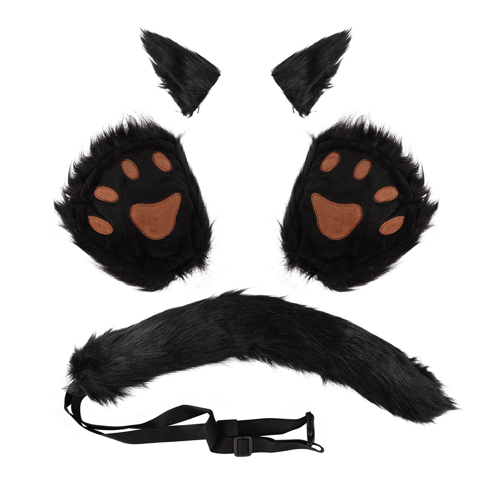 XINCHIA Faux Fur Fox Cat Ears Hair Clip Tail Gloves Set Fluffy Wolf Fox Cosplay Costume Hair Hoop Long Tail Kit Animal Dress Up Fancy Dress Accessories Halloween Role Play Party Costume for Adults — image 1