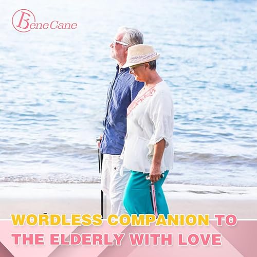 Vista 52 de BeneCane Bastón plegable para mujer con dos luces LED, bastón cuádruple con base estable, ligero y ajustable Rojo tallado