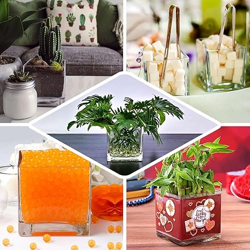 Miniatura 5 de Efavormart - Paquete de 12 jarrones cilíndricos de vidrio cuadrados resistentes de 14 pulgadas, jarrón de cristal transparente