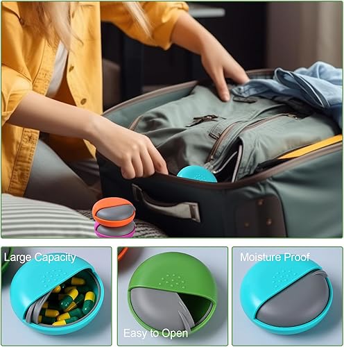 Miniatura 6 de CHERUBCARE Organizador de pastillas de viaje, paquete de 4, farmacia de bolsillo, 7 compartimentos, organizador de píldoras diario, pastillero