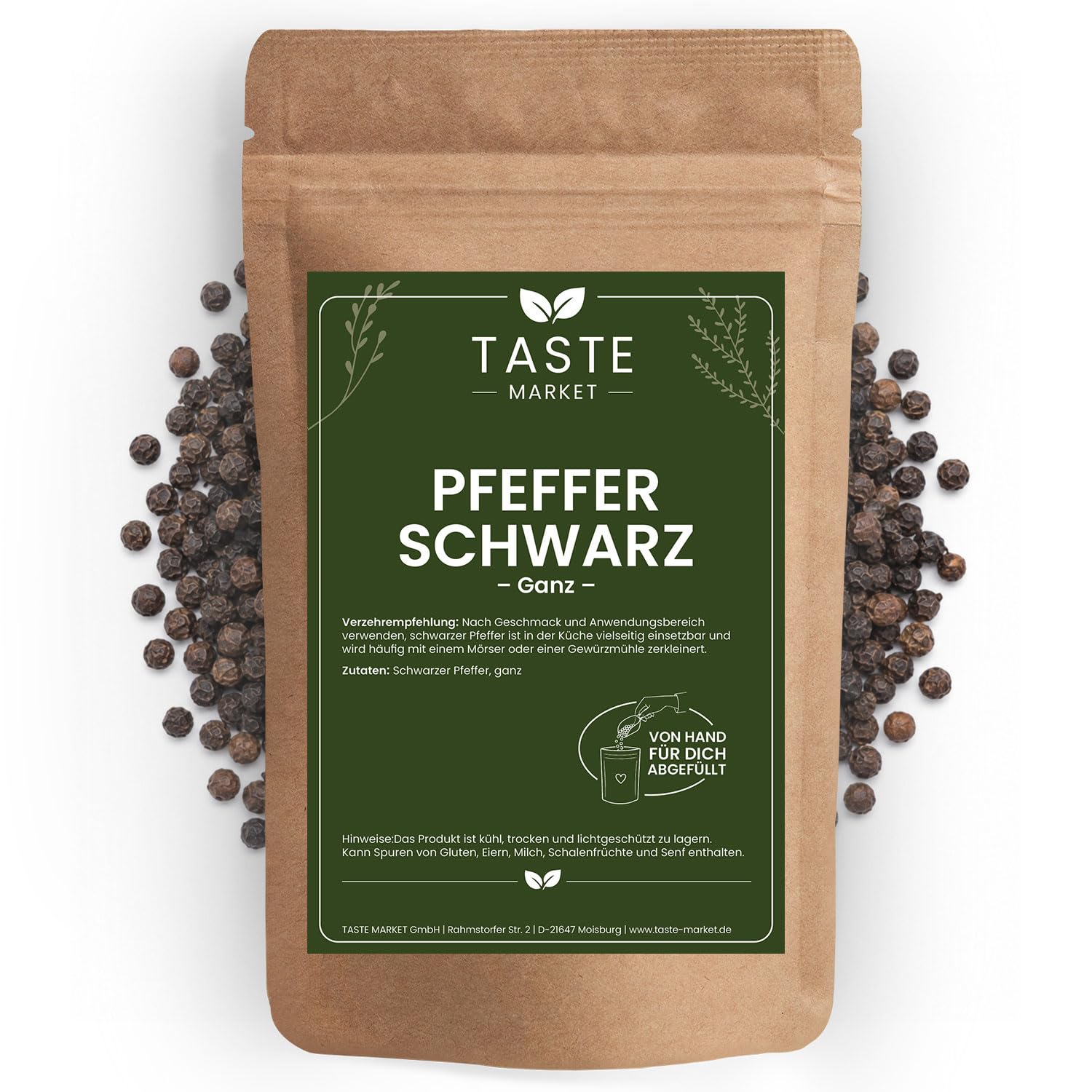 5 kg Pfeffer ganz schwarz | Ganze Pfefferkörner | Black Pepper | Schwarzer Pfeffer ganz | Pfeffermühlen geeignet