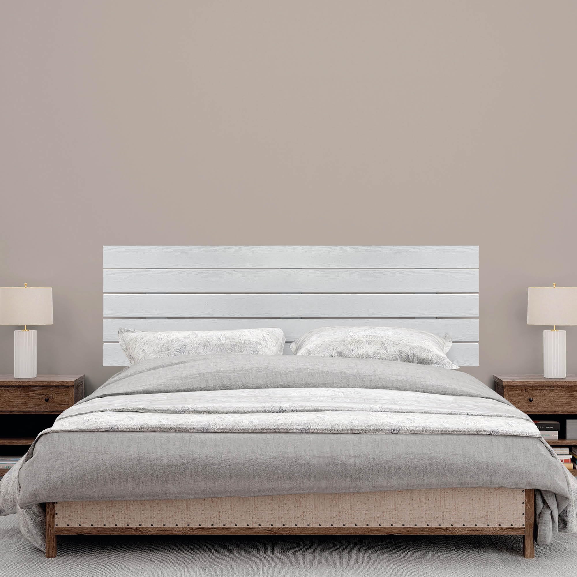 DHOME Cabecero de Madera reciclada DM con Patas Estilo Palet Horizontal Cama Palets Herrajes incluidos (Blanco Madera, 135cm)