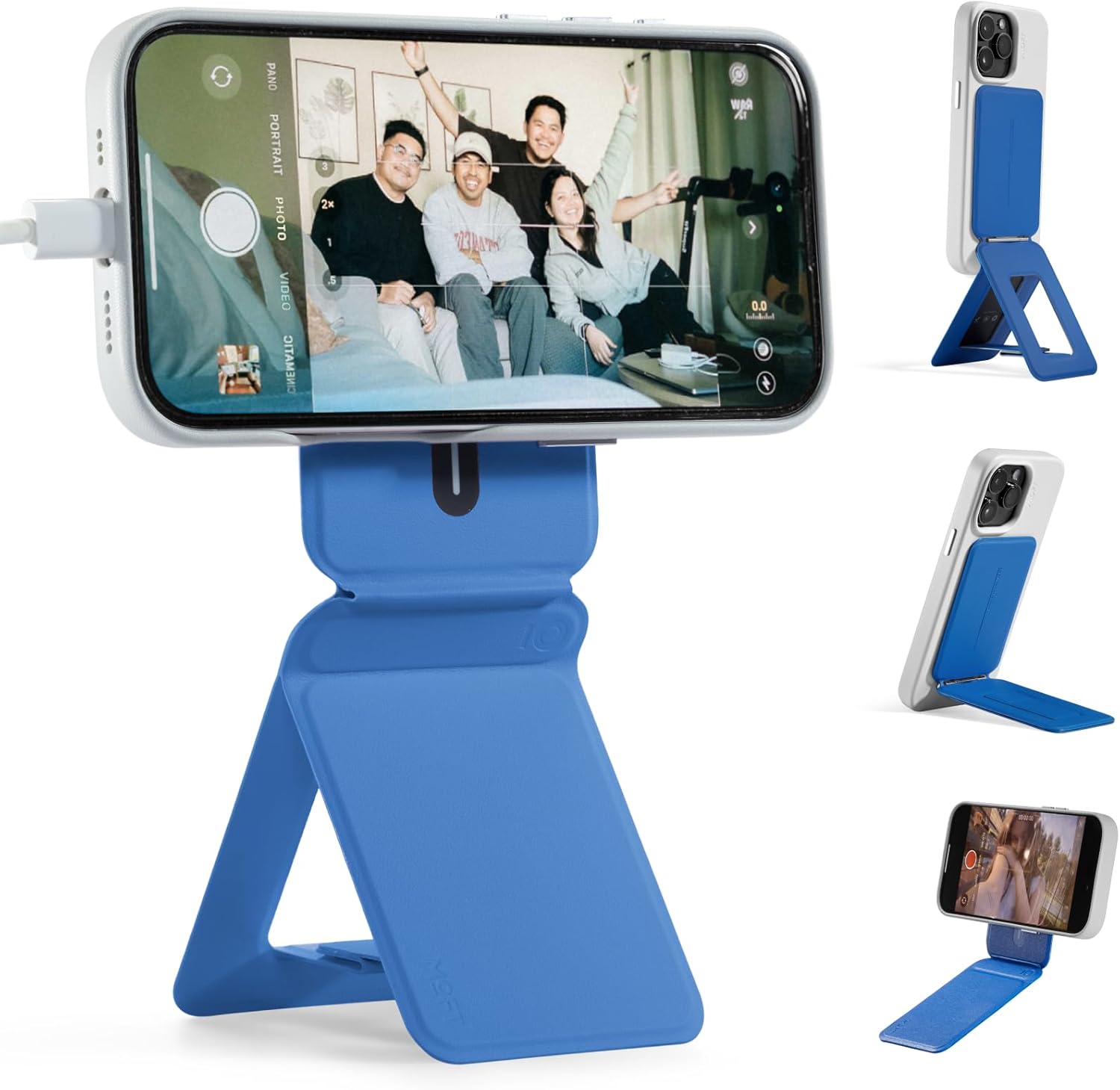 MOFT Phone Tripod Stand Selfie Stick for iPhone, Multi-Angles iPhone Stand, Lightweight & Portable Phone Holder, Strong Magnets, MOVAS Vegan Leather, Travel Essentials, Sapphire (Without Card Slot)