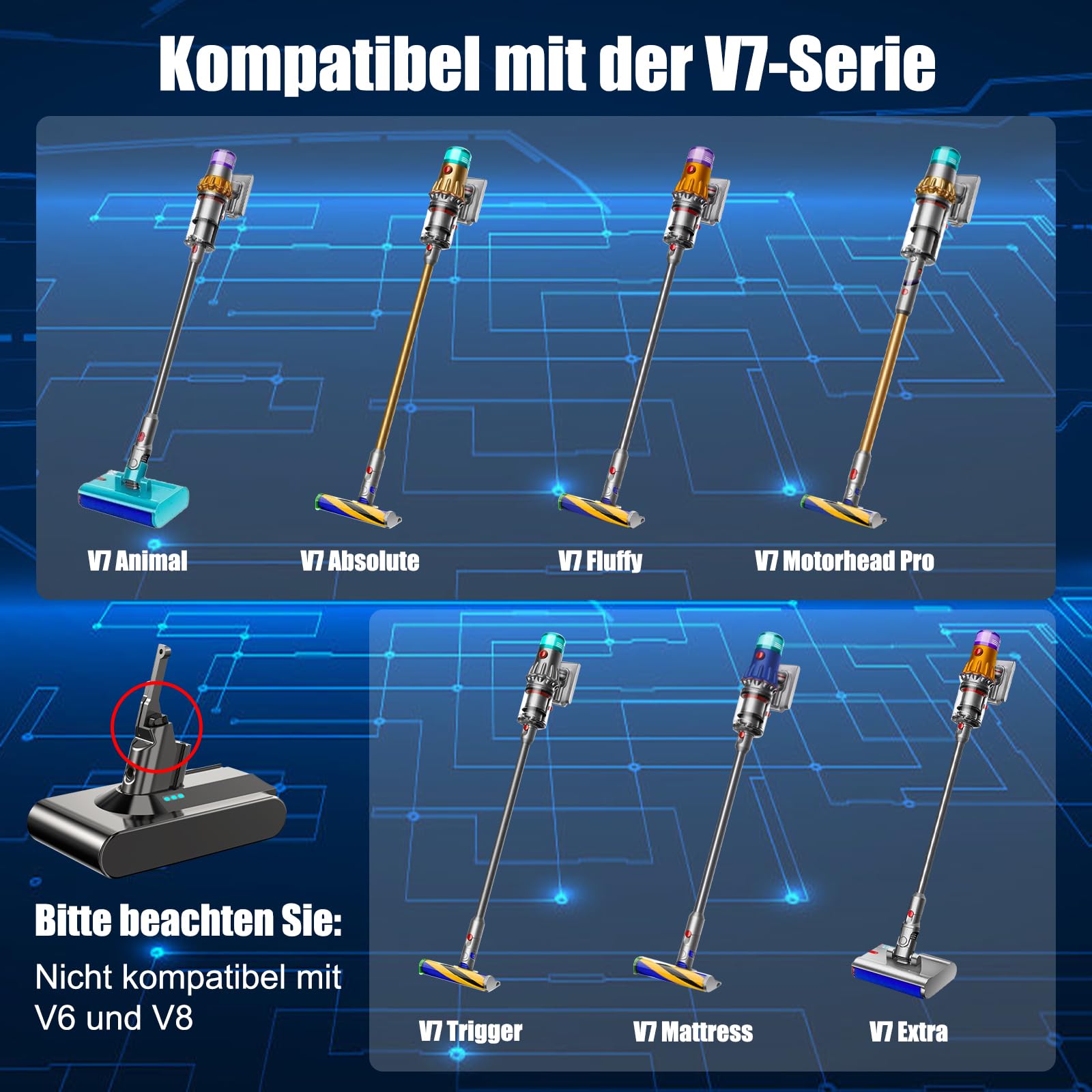 V7 Akku für Dyson V7, Akku Kompatibel mit V 7 Animal Absolute Motorhead Pro Fluffy Mattress Trigger Allergy SV11 Staubsauger