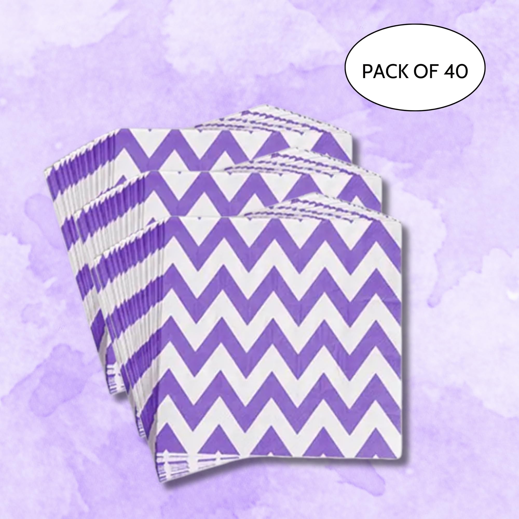 Party Anthem Purple Chevron Paper Napkins (Pack of 40) - Stylish Disposable Beverage Napkins for Kids Parties, Weddings, and Celebrations - 2-Ply, 16.5 cm Folded Size 2