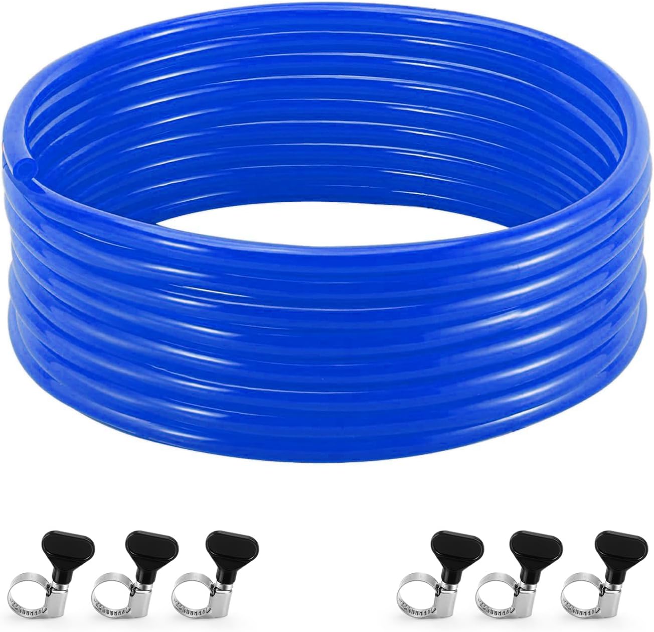 Beer CO2 Gas Line Kit, 25FT PVC CO2 Tubing Hose & 6 PCS Stainless Steel Clamp, 5/16"ID Solid Non-toxic Odorless Bendable Keg CO2 Line for 5/16" Barb Ball Lock, D Coupler Gas Dispense Brewing