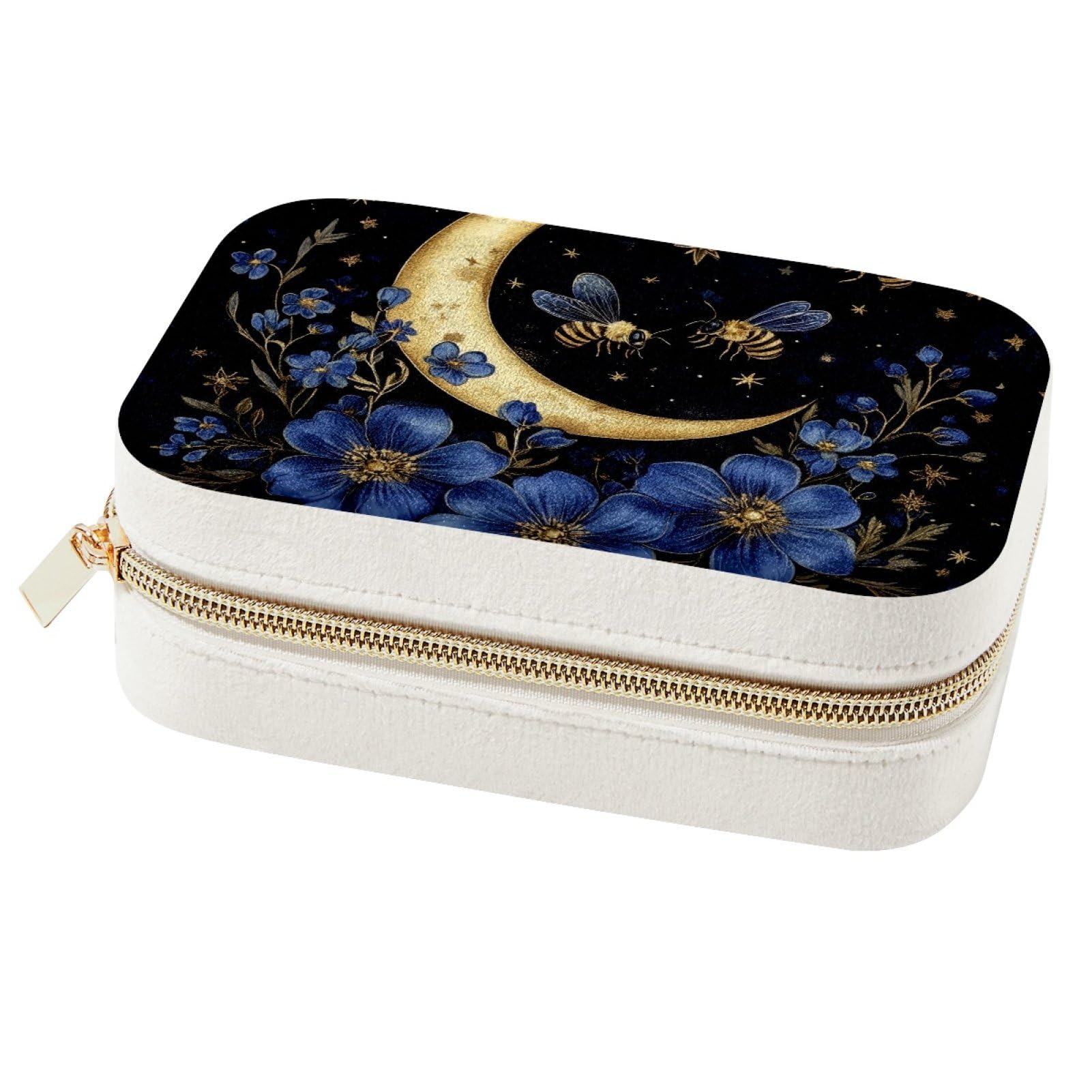 Boîte à bijoux haut de gamme ornée de fleurs et abeilles, écrin de rangement