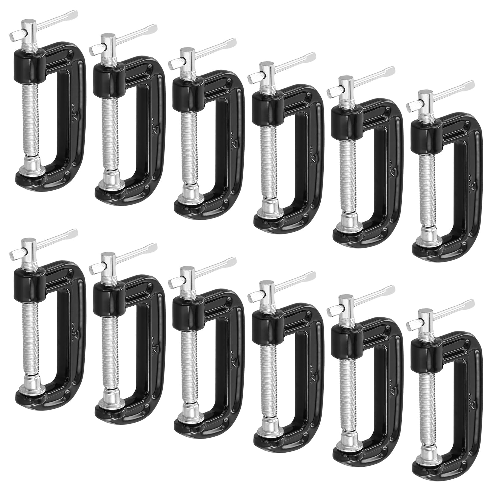 ZEONHAK 12 Pack 2 Inch Mini C Clamp, 50mm Small G Clamps with Adjustable Screw, Black for Welding and Woodworking