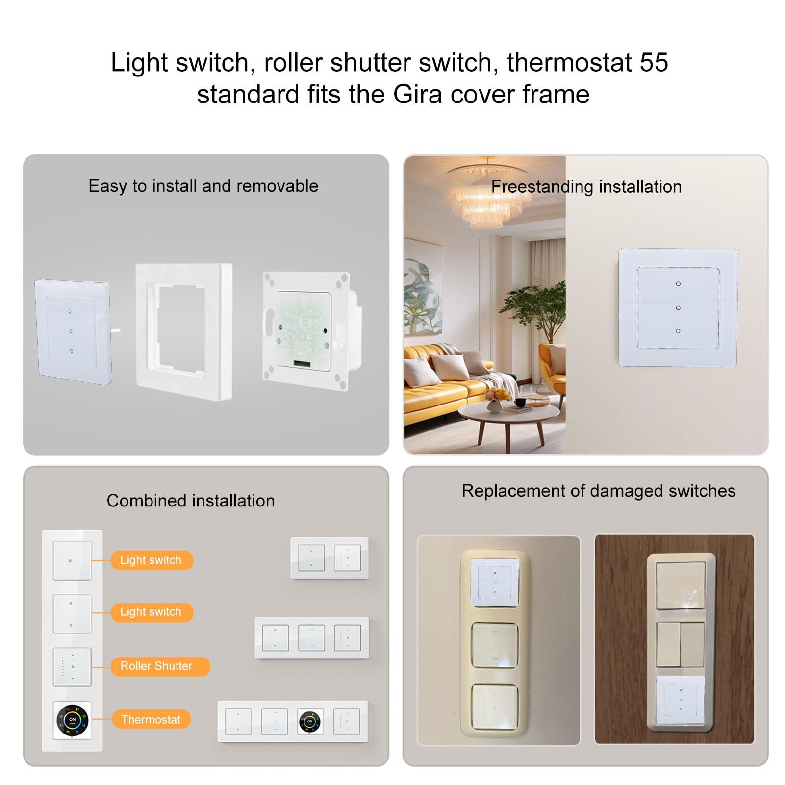 3er-Pack WLAN Smart 3-Fach Touch-Lichtschalter mit Glas & LED-Anzeige, Neutralleiter erforderlich, Smart Life App, kompatibel mit Alexa & Google Home
